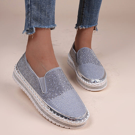 Damen Slip-On Schuhe mit funkelndem Strass und komfortablem Plateau EB