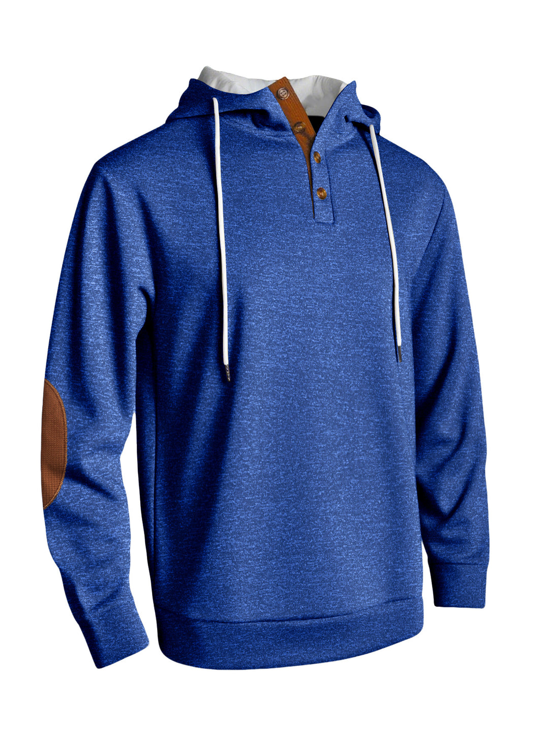Herren nan Kapuzenpullover im puristischen Freizeitstil mit Henley-Knopfleiste, kontrastierter Kapuzeninnenseite und Ellenbogenaufnähern EB