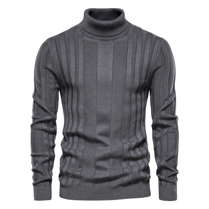 Herren Strickpullover mit hochgeschlossenem Kragen und eleganter Rippstruktur EB
