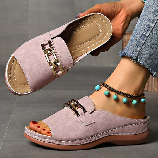 Damen offene Clogs mit dekorativem Metallakzent EB