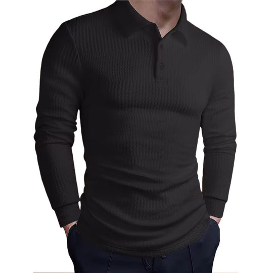 Herren nan tailliertes Waffelstrick-Poloshirt mit klassischem Polokragen EB