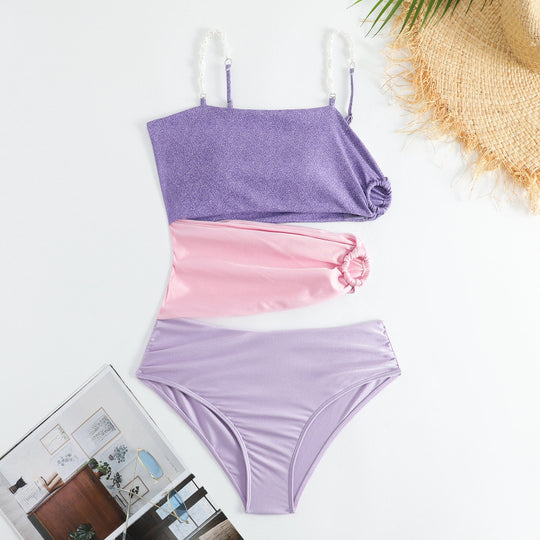 Damen Cut-Out Badeanzug mit schimmerndem Effekt und verstellbaren Trägern EB