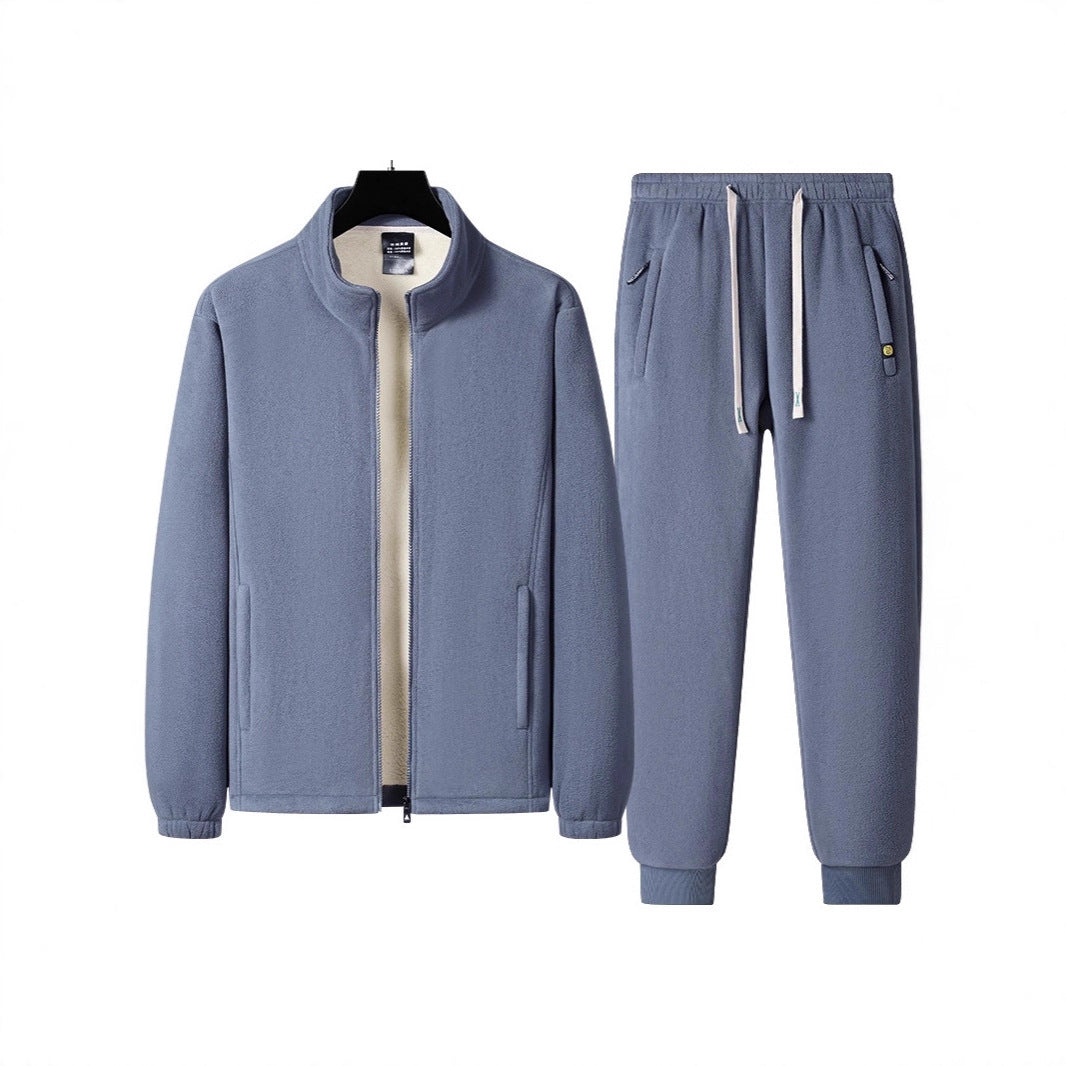 Herren dreiteiliges Fleece-Set mit wattierter Weste, Stehkragenjacke und Jogginghose EB