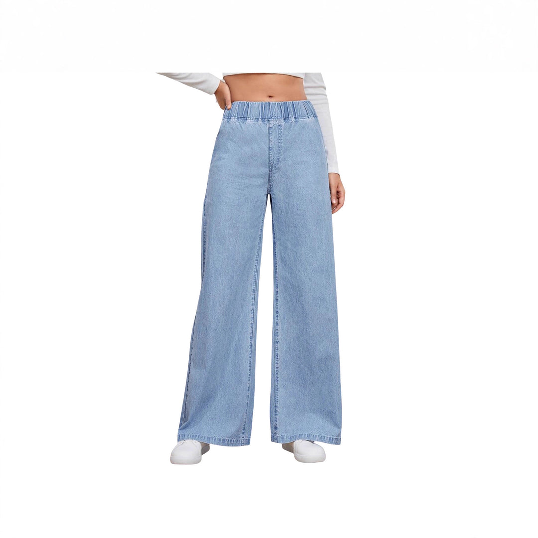 Damen nan High‑Waist Weite-Jeans mit elastischem Bund und ausgestelltem Bein EB