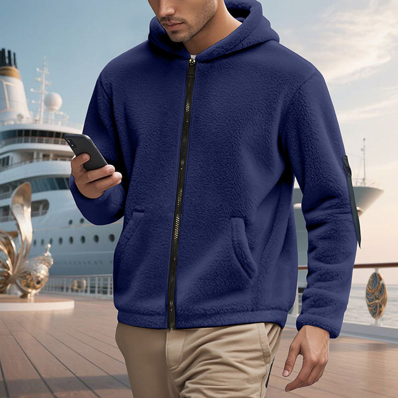 Herren kuscheliger Fleece-Hoodie mit glänzendem Reißverschluss und praktischen Taschen EB