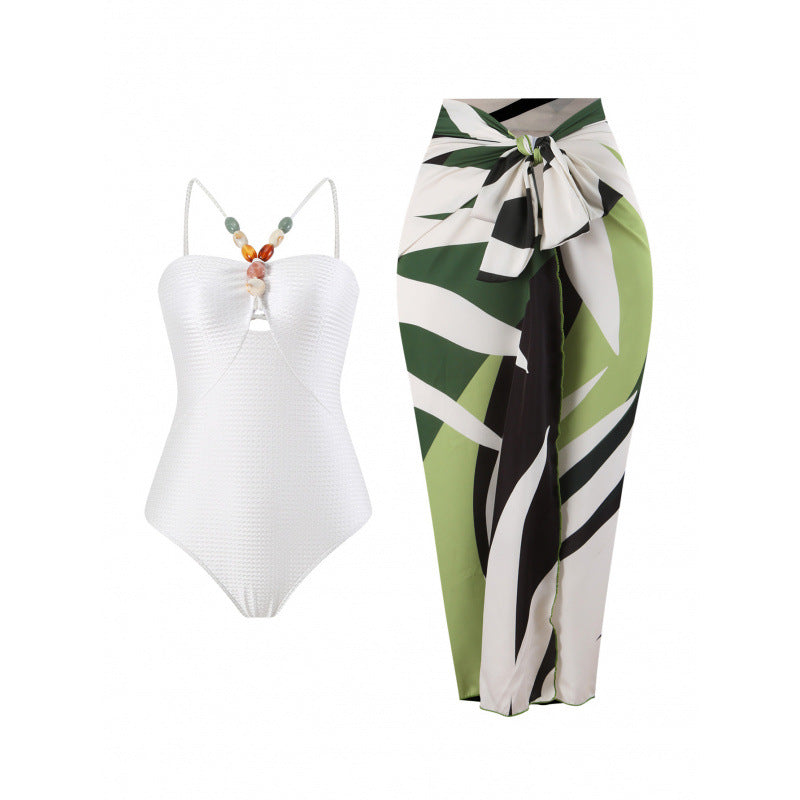 Damen Bandeau-Badeanzug mit asymmetrischem Rock EB