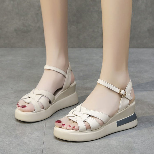 Damen Wedge-Sandalen mit modischem Flecht-Design und komfortablem Fußbett EB