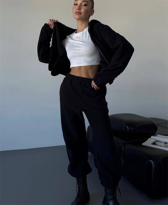 Damen kuscheliges Fleece-Hoodie und Jogginghose Lounge-Set mit Reißverschluss Kapuze elastischem Bund Eichborn Berlin