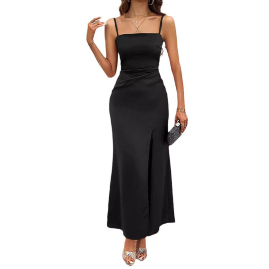 Damen Elegantes Maxikleid mit schmalen Trägern und seitlichem Schlitz EB