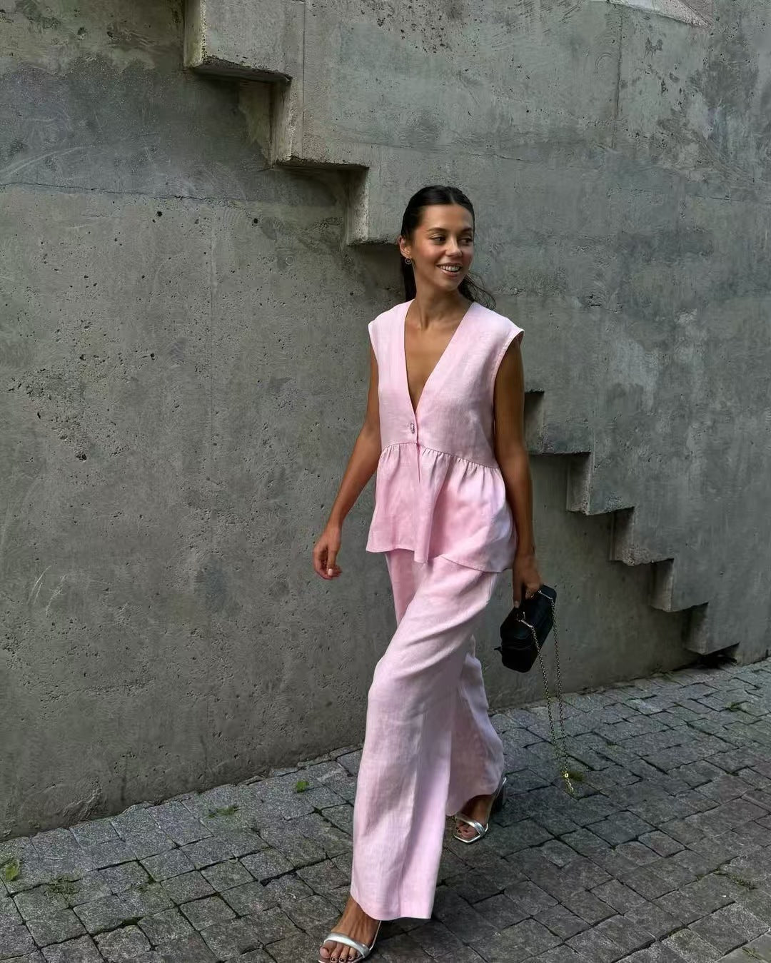 Damen lässiger und eleganter Zweiteiler aus Leinen EB