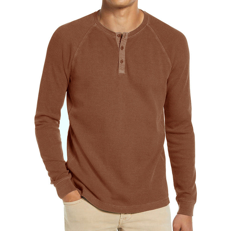 Herren Langarm-Henley-Shirt aus atmungsaktivem Baumwollmix mit Knopfleiste EB