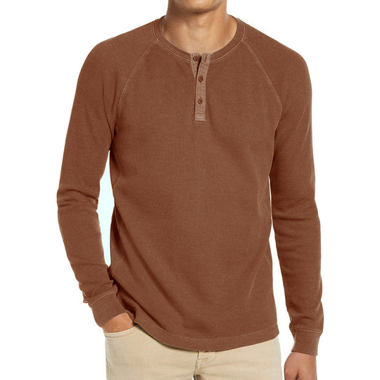 Herren Langarm-Henley-Shirt aus atmungsaktivem Baumwollmix mit Knopfleiste EB