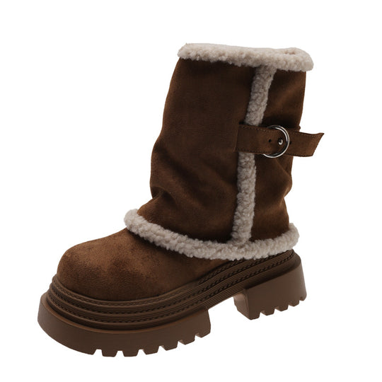 Damen kuschelige Winterstiefel mit modischer Schnallenverzierung EB