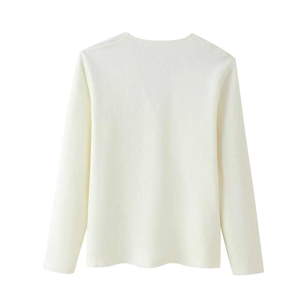 Damen elegante Jacke mit V-Ausschnitt und klassischem Knopf EB