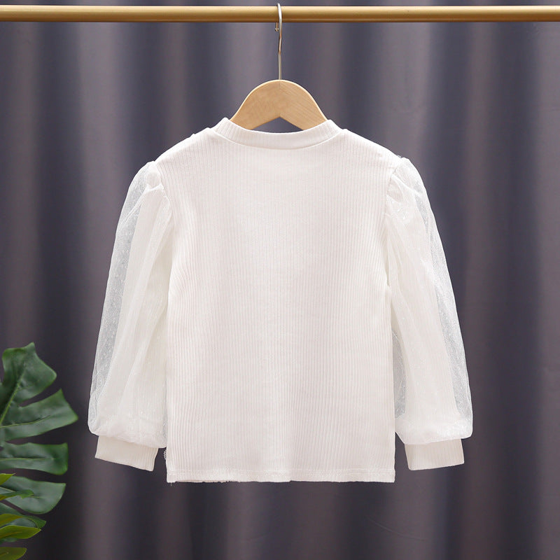 Mädchen Sweatshirt mit eleganten Rüschendetails und transparenten Tüllärmeln EB
