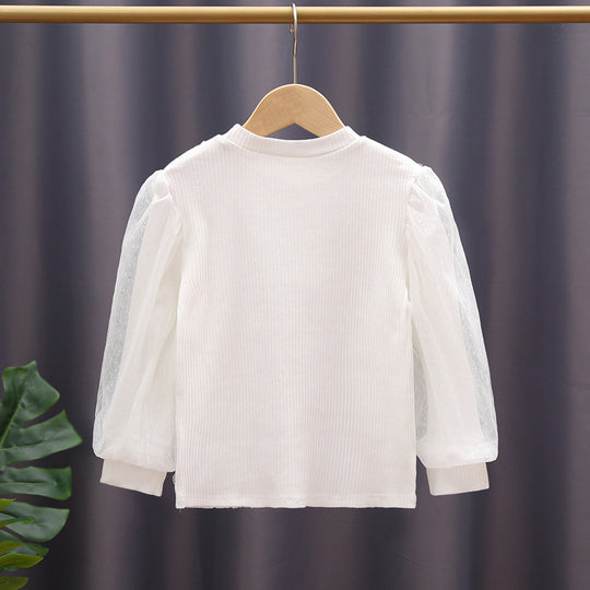 Mädchen Sweatshirt mit eleganten Rüschendetails und transparenten Tüllärmeln EB