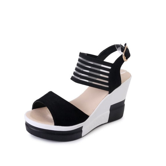 Damen Wedge-Sandaletten mit elastischem Riemendesign und gepolsterter Innensohle EB