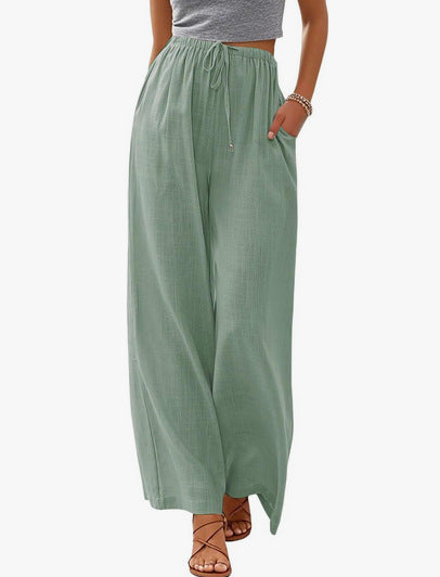 Damen nan weite Leinenhose mit elastischem Bund Kordel und Seitentaschen EB