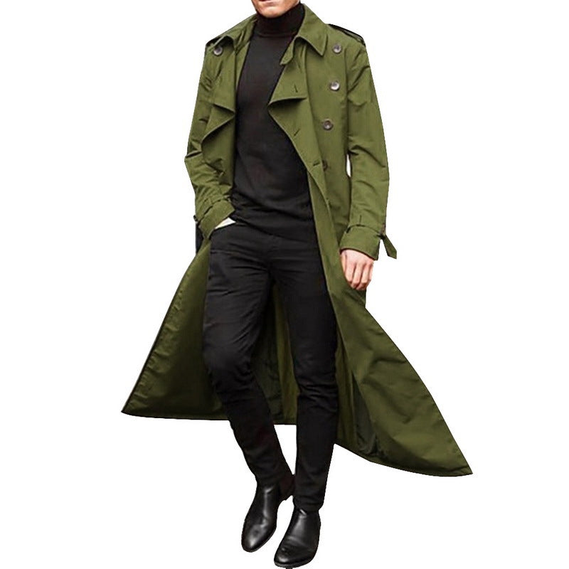 Herren eleganter Trenchcoat mit tiefem Revers und verdeckten Knöpfen EB
