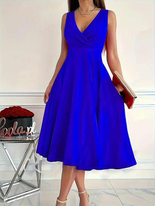 Damen elegantes A-Linie Wickelkleid mit V-Ausschnitt EB