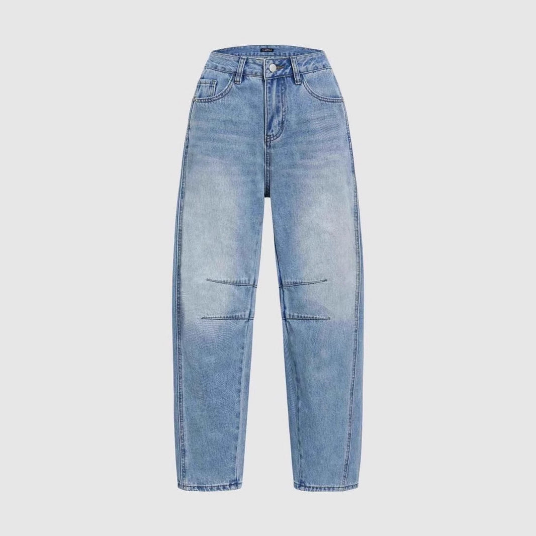 Damen weit geschnittene Denim-Jeans mit hohem Bund und modernen Designdetails EB