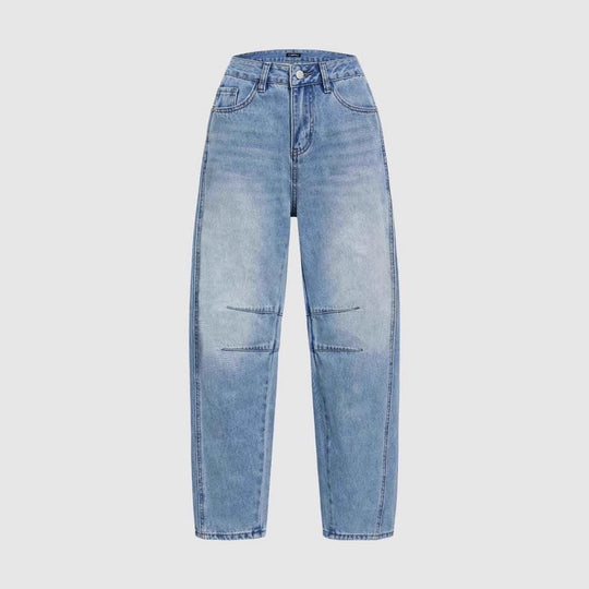 Damen weit geschnittene Denim-Jeans mit hohem Bund und modernen Designdetails EB