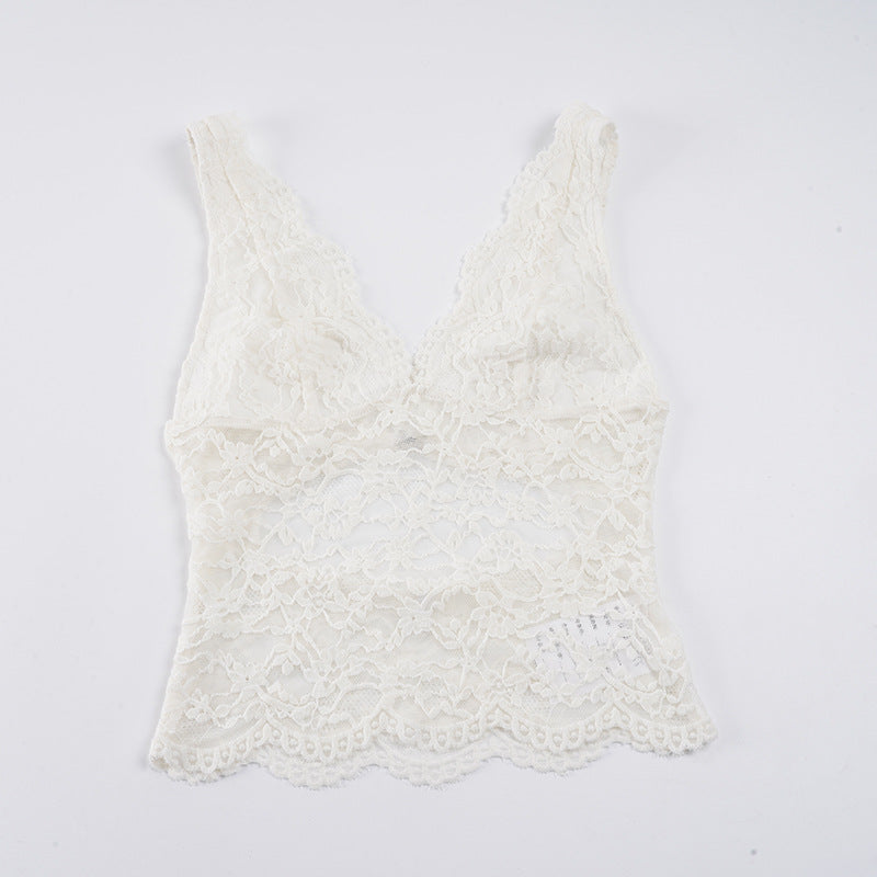 Damen Spitzen-Camisole mit tiefem V-Ausschnitt und eleganter Spitze EB