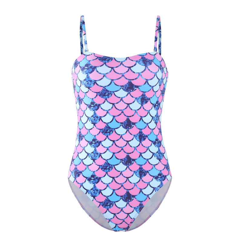 Damen Einteiler Badeanzug mit verspieltem Schuppenmuster und elegantem Schnitt EB