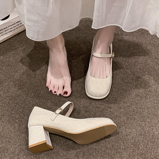 Damen elegante Mary Jane Pumps mit hochwertigem Stoff und komfortablem Blockabsatz EB