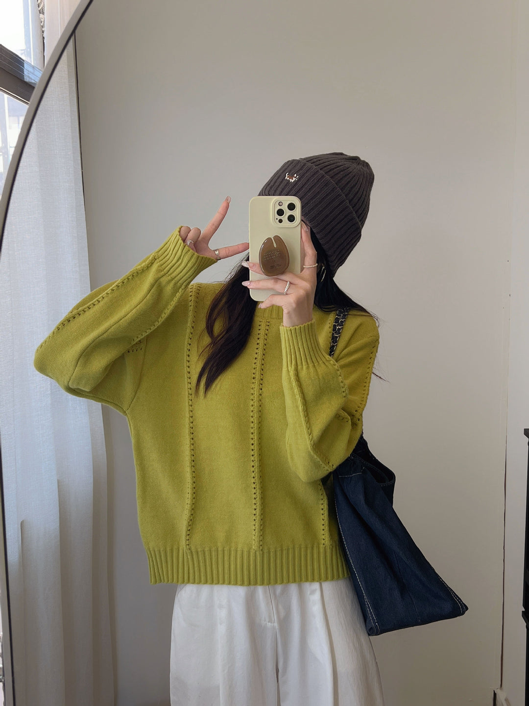 Damen Gemusterter Strickpullover mit bequemen Oversized-Schnitten EB