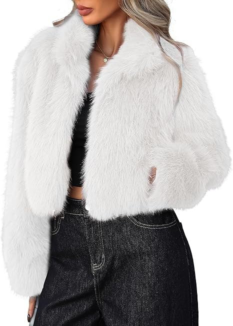 Damen Kurze Kunstpelzjacke mit weichem Fell und eleganter Silhouette EB