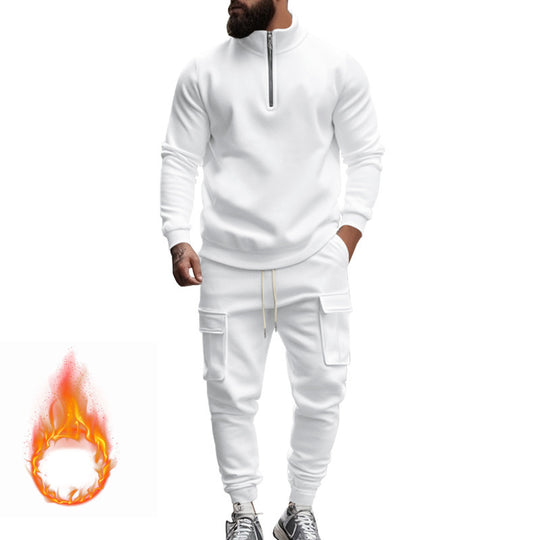 Herren nan Strick-Trainingsset mit halbem Reißverschluss, Zopfmuster-Pulli und Kordelzug-Jogger EB