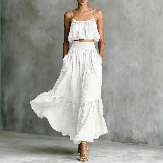 Damen Sommerliches Zweiteiler-Kleid mit fließendem Schnitt und praktischen Taschen EB