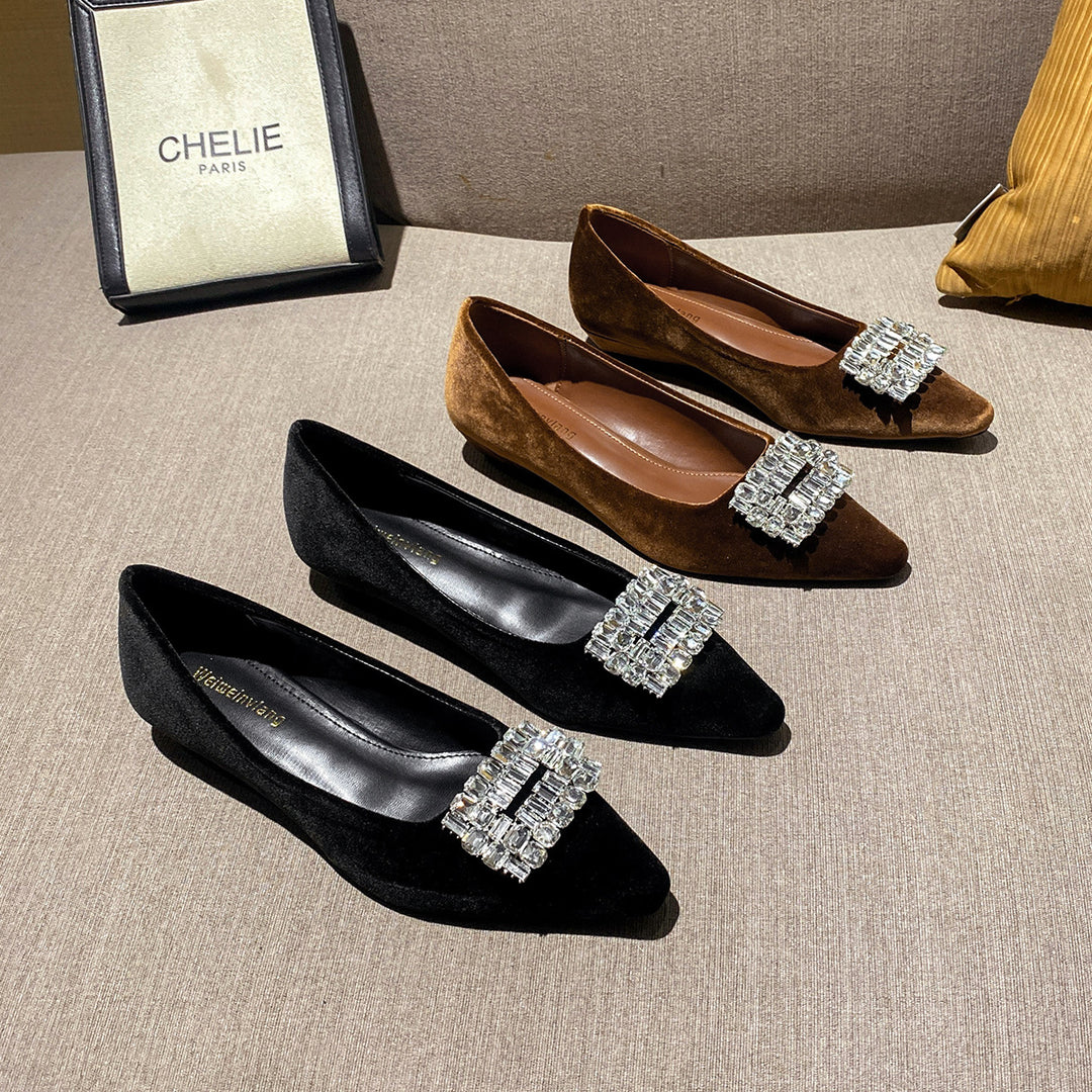 Damen elegante Ballerinas mit funkelndem Strass-Detail EB