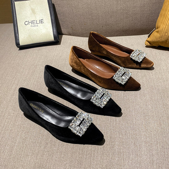 Damen elegante Ballerinas mit funkelndem Strass-Detail EB
