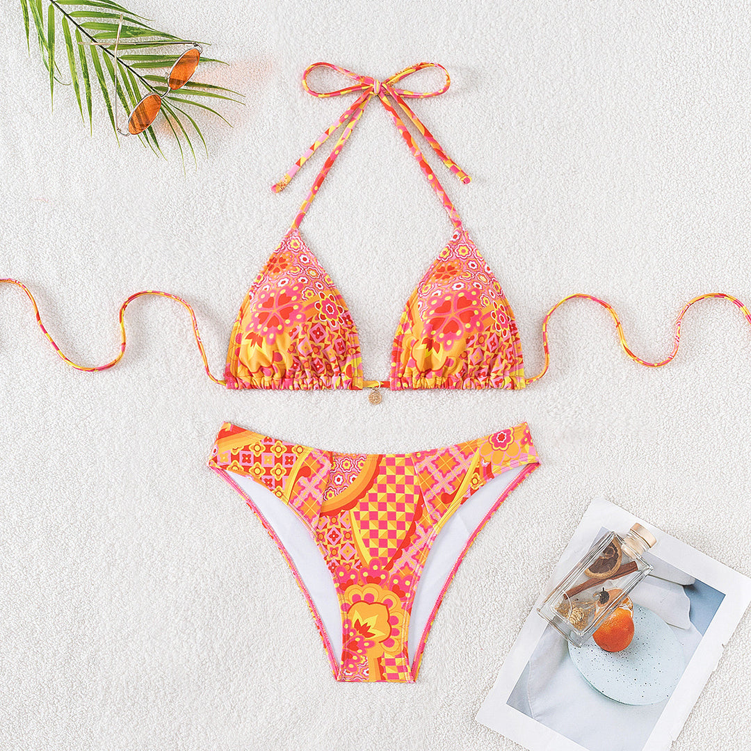 Damen Triangel-Bikini mit floralen Mustern und verstellbaren Trägern EB