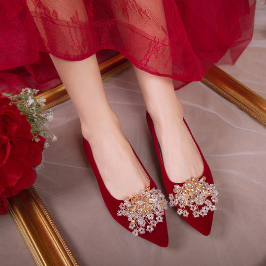 Damen Elegante Ballerinas mit funkelndem Schmuckdetail und stabilem Blockabsatz EB