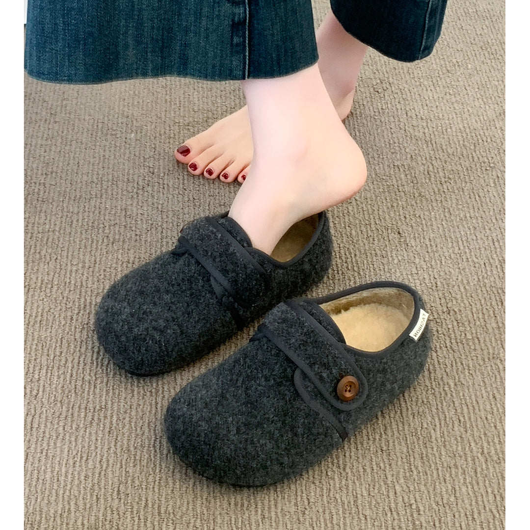 Damen Fleece Clogs mit praktischem Knopfverschluss und rutschfester Sohle EB