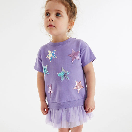 Mädchen T-Shirt mit glitzernden Sternen und Tüllrock EB