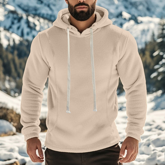 Herren bequemer Fleece Kapuzenpullover mit hohem Kragen und praktischer Kängurutasche EB