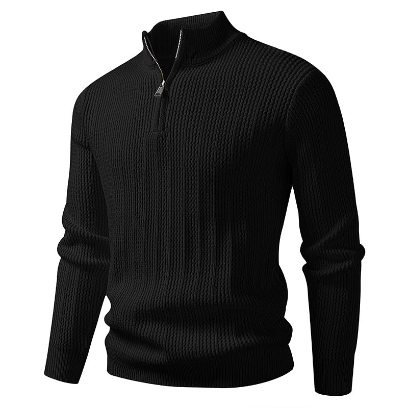 Herren nan feinstrukturierter Halbzip-Pullover mit Stehkragen, geripptem Strukturstrick und schmaler Passform EB