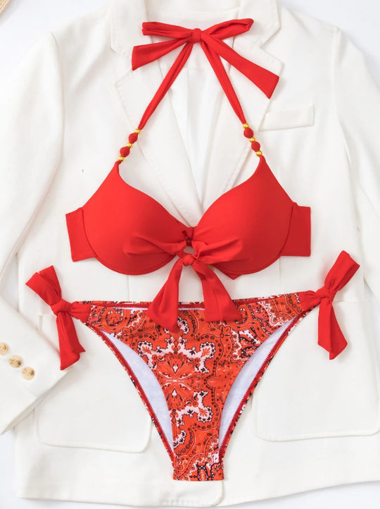Damen Bikini-Set mit modischem Knoten und bunten Akzenten EB