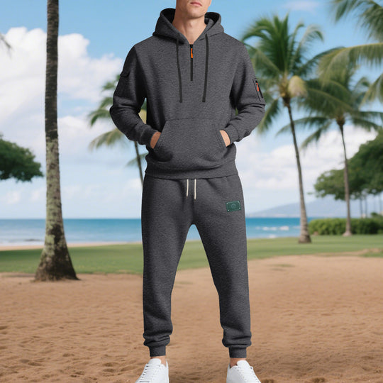 Herren nan Half-Zip Kapuzenpullover und tapered Jogginghose Set mit Kängurutasche, Reißverschlussdetails und elastischem Tunnelzugbund EB