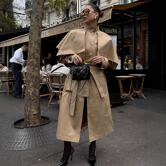 Damen eleganter Trenchcoat mit asymmetrischem Umhang EB