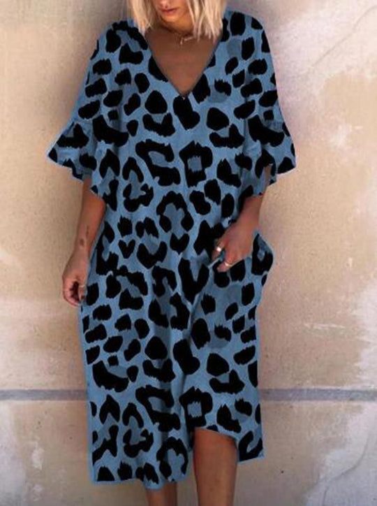 Damen Ärmelloses Kaftan Kleid im Leopardenmuster Heidi-Mode