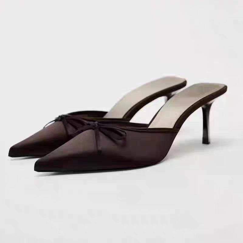 Damen elegant spitze Mules mit Schleifenverzierung EB