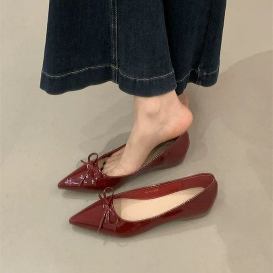 Damen spitze Ballerinas mit dekorativer Schleife und komfortablem Fußbett EB