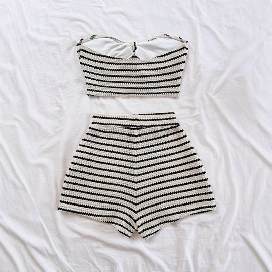 Damen Bandeau-Top und Short-Set mit maritimem Streifenmuster EB