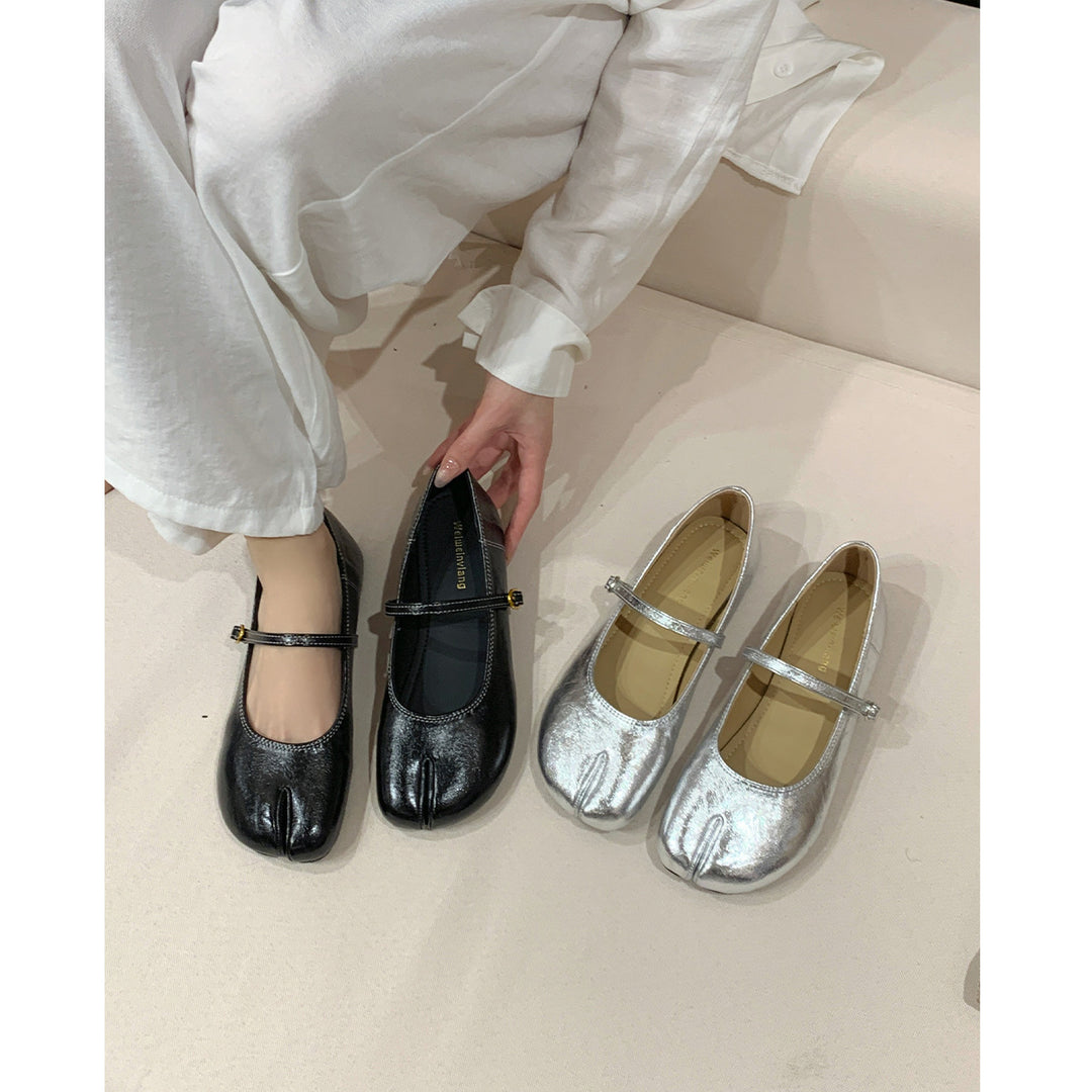 Damen Ballerinas mit schimmerndem Effekt und elegantem Riemen EB