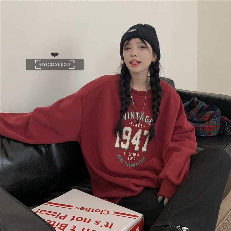 Damen lässiger Oversized Sweatshirt mit Vintage-Druck EB